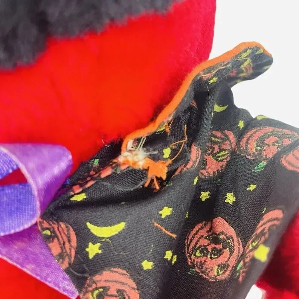 Vintage 1980s King Plush Red Devil Halloween Pumpkins Cape Jack O Lanterns Cute